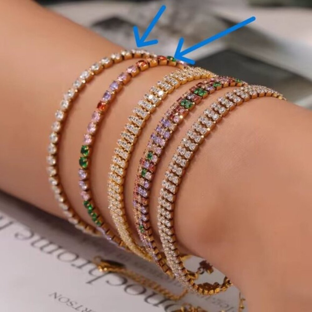 Colorful CZ Tennis Bracelet Waterproof Gold Stacking Bracelet Box Clasp